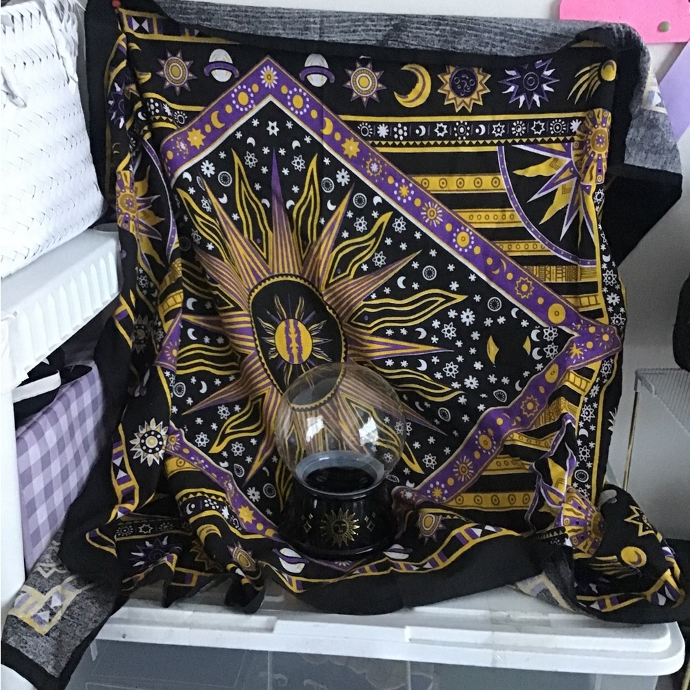 Sun and Moon Tapestry cloth or scarf with crystal ball